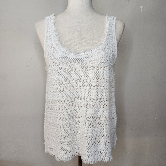 PAIGE Crochet Knit White Tank Top with Fringe Accent Size Medium - Picture 1 of 14